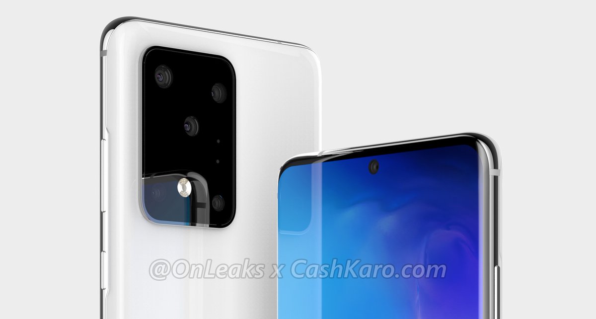 OnLeaks's tweet photo. I think you ain't ready for that massive camera design...😅 

But well... Finally comes your very first look at which I assume will be launched as the #GalaxyS11Plus! 
360° video + beautiful 5K renders + dimensions, on behalf of my Friends @Cashkarocom -> https://t.co/9PHLXwGlwg https://t.co/hfHDXXdQuR
