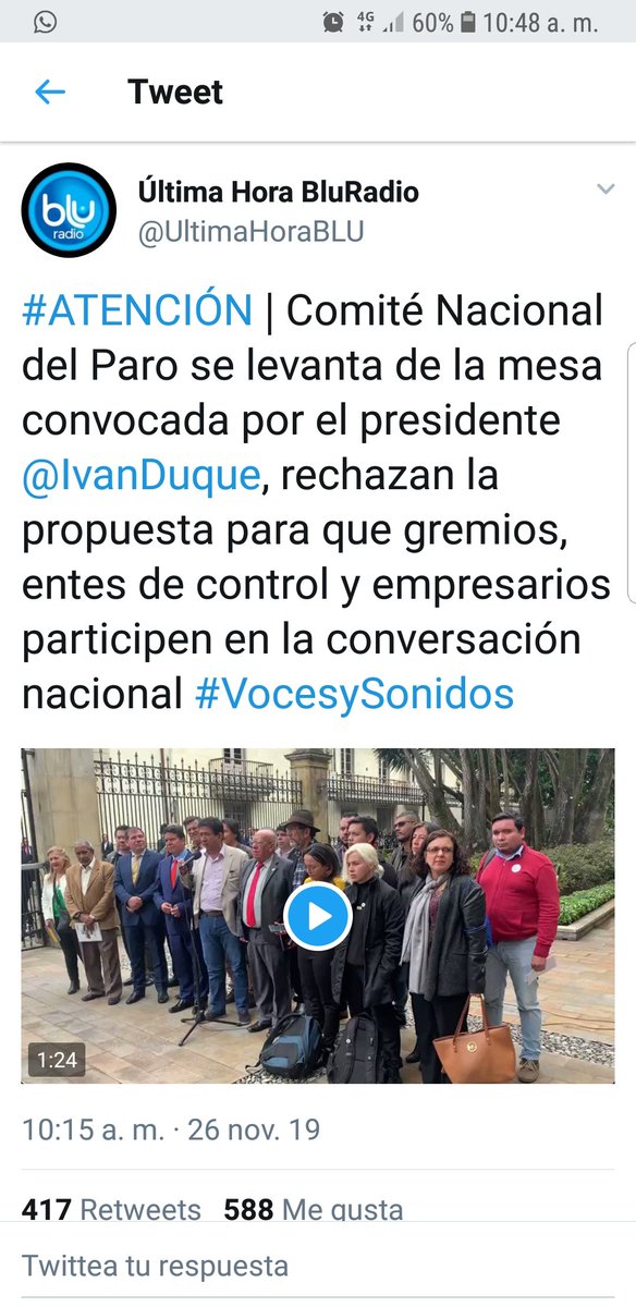 Comité de Paro deja hablando solo a @ivanduque . Se sienten dueños de la protesta. Eso del "diálogo nacional" no es con ellos. Quieren interlocución única. Y fijarle la agenda al Gobierno. Lo que no ganan en las urnas pretenden imponerlo en la calle. Muy "democráticos" ellos