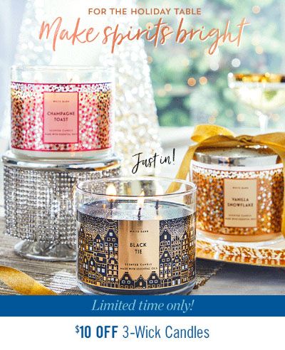 LABoardwalk's tweet image. Stock up before they sell out! Stop by Bath &amp;amp; Body Works today &amp;amp; tomorrow to take $10 off 3-Wick Candles!

While supplies last, no substitutions and no rain checks issued. Not valid toward previous purchases. Other restrictions may apply.