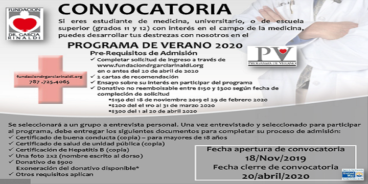GarciaRinaldi's tweet photo. Abierta la convocatoria al Programa de Verano 2020 de la Fundación Dr. García Rinaldi.
Ver foto para más información. https://t.co/LW49Dl0PSX