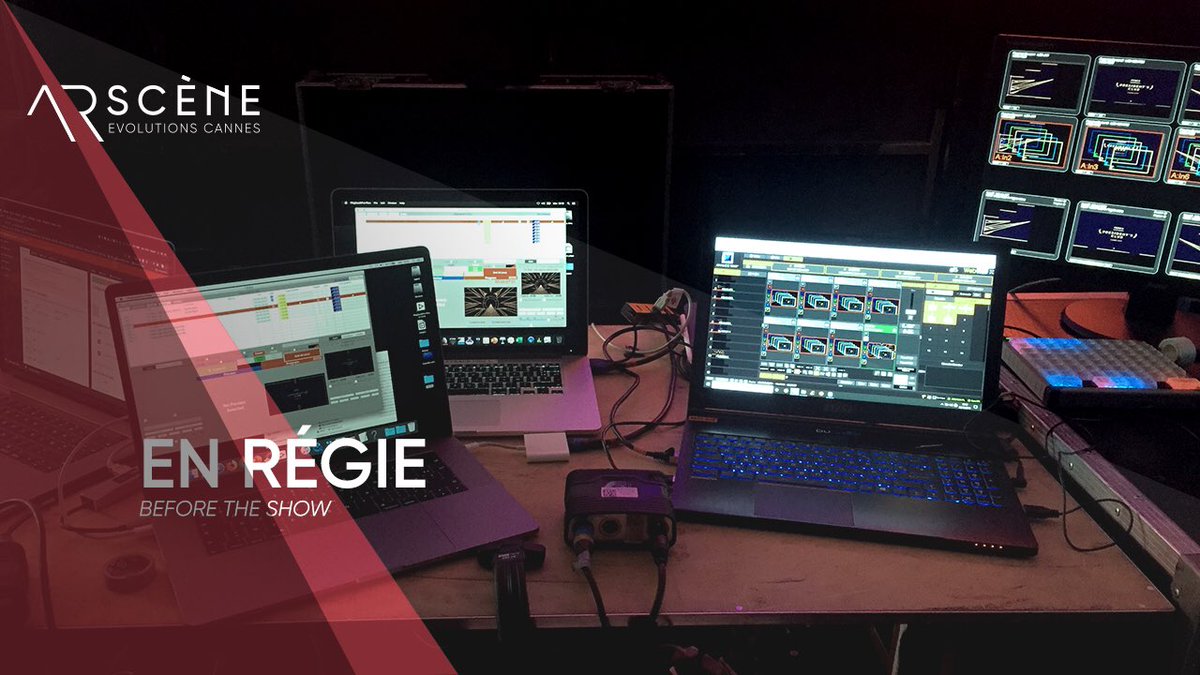 ArSceneCannes's tweet photo. Time to prepare for the great #show. En #régie, les yeux sont rivés sur les #écrans. Pas de repos pour la #technique !
#event #preparation #screen #laptop #technicalmanagement #controlbooth https://t.co/c71w0IDnuT