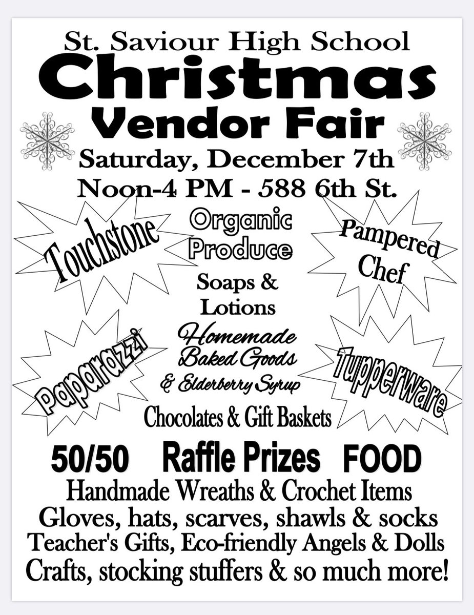 StSaviourHSAlum's tweet photo. Save the date for our Vendor Fair on Saturday, Dec.7! https://t.co/Mns0wCIrtr