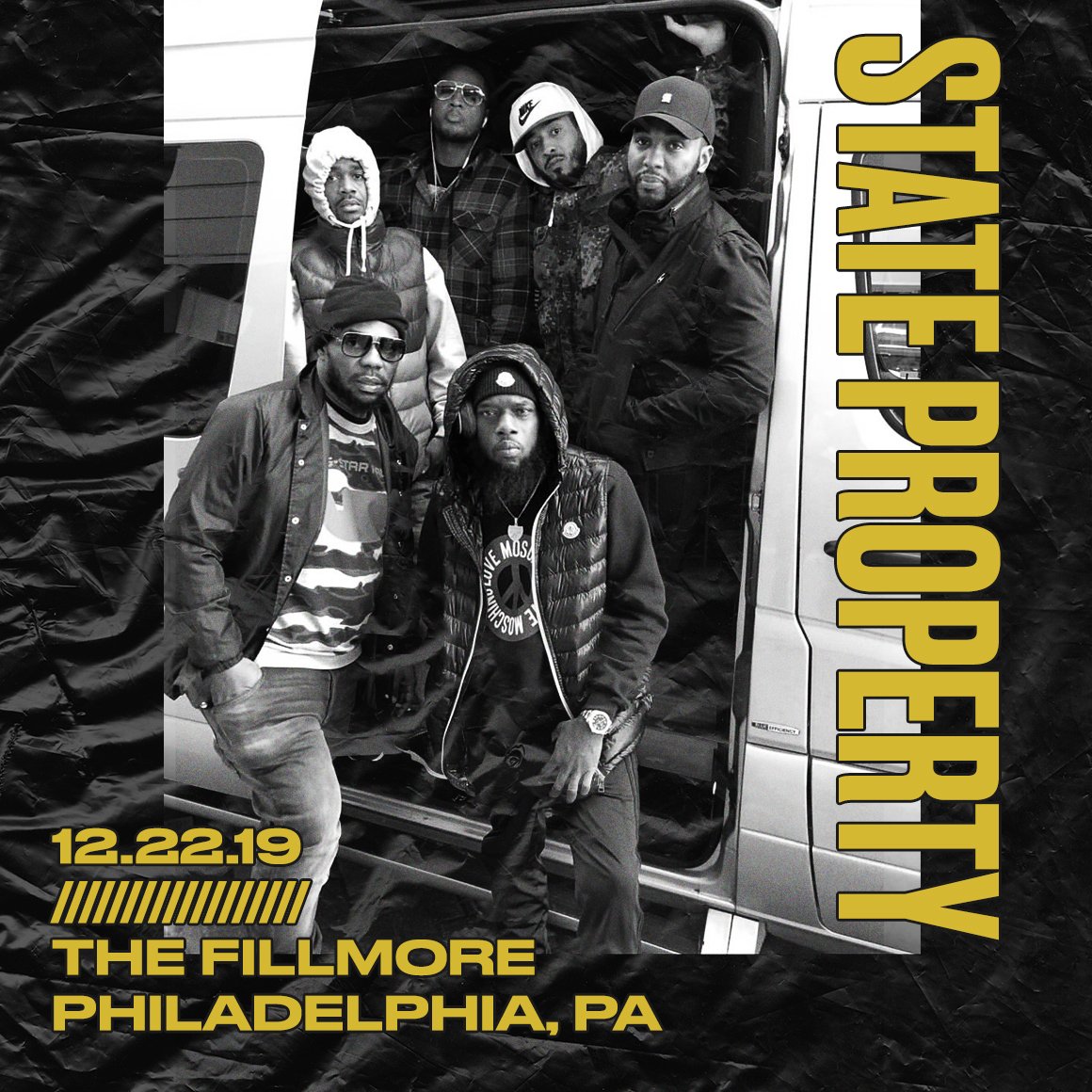 Sun • Dec 22, 2019
State Property
Beanie Sigel, <a href="/Phillyfreezer/">Freeway</a>, <a href="/YoungChris/">Christopher Ries</a>, <a href="/Neef_Buck/">TRASH BAG KING</a>, <a href="/realpeedicrakk/">Peedi</a>, <a href="/TheRealOSparks/">OmillioSparks</a> 
Time 8:00 PM 
Venue <a href="/FillmorePhilly/">The Fillmore Philadelphia</a> 
Tickets livemu.sc/2XM3NVh