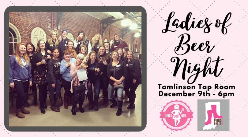 Our <a href="/PinkBootsIndy/">Pink Boots Indianapolis</a> taplist for Ladies of Beer:

<a href="/MashCraftBrews/">MashCraft Brewing</a> Tis The Season 
<a href="/taxmanbrewing/">Taxman Brewing</a> Cuvee 
<a href="/GuggmanHausBeer/">Guggman Haus Brewing Co.</a> Guggenweizen
<a href="/ZwanzigZ/">ZwanzigZ</a> Chocolate Ale
@BlackAcreBrewer Chai Guy Milk Stout
<a href="/IndianaCityBeer/">Indiana City Brewing Company</a> Lemon Drop, Yo!
<a href="/fourdayray/">Four Day Ray Brewing</a> Smoked Lager
@ScarletLaneBrew Dorian Stout