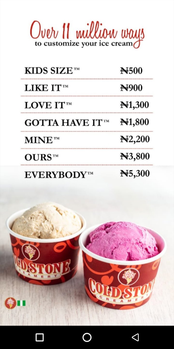 Cold stone ice cream prices deals