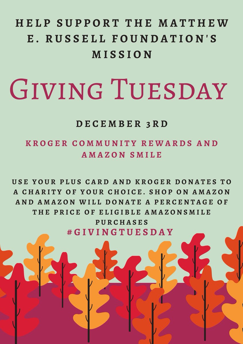 MERFoundation's tweet photo. It's that time again! Giving Tuesday is almost upon us, which means it's a great time to give as you spend. Through Amazon Smile and Kroger's Community Rewards, it's a breeze. https://t.co/RCtDrgWoDv