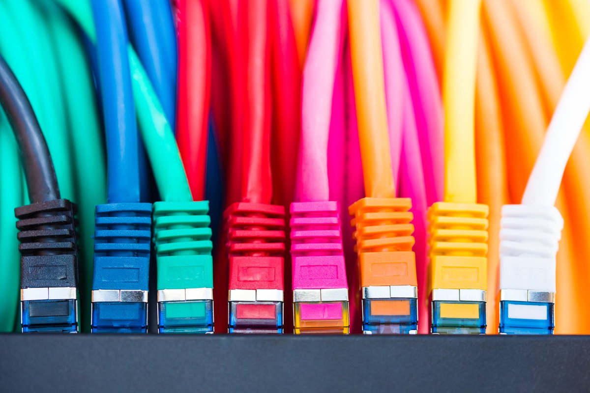 colourful cables plugged in