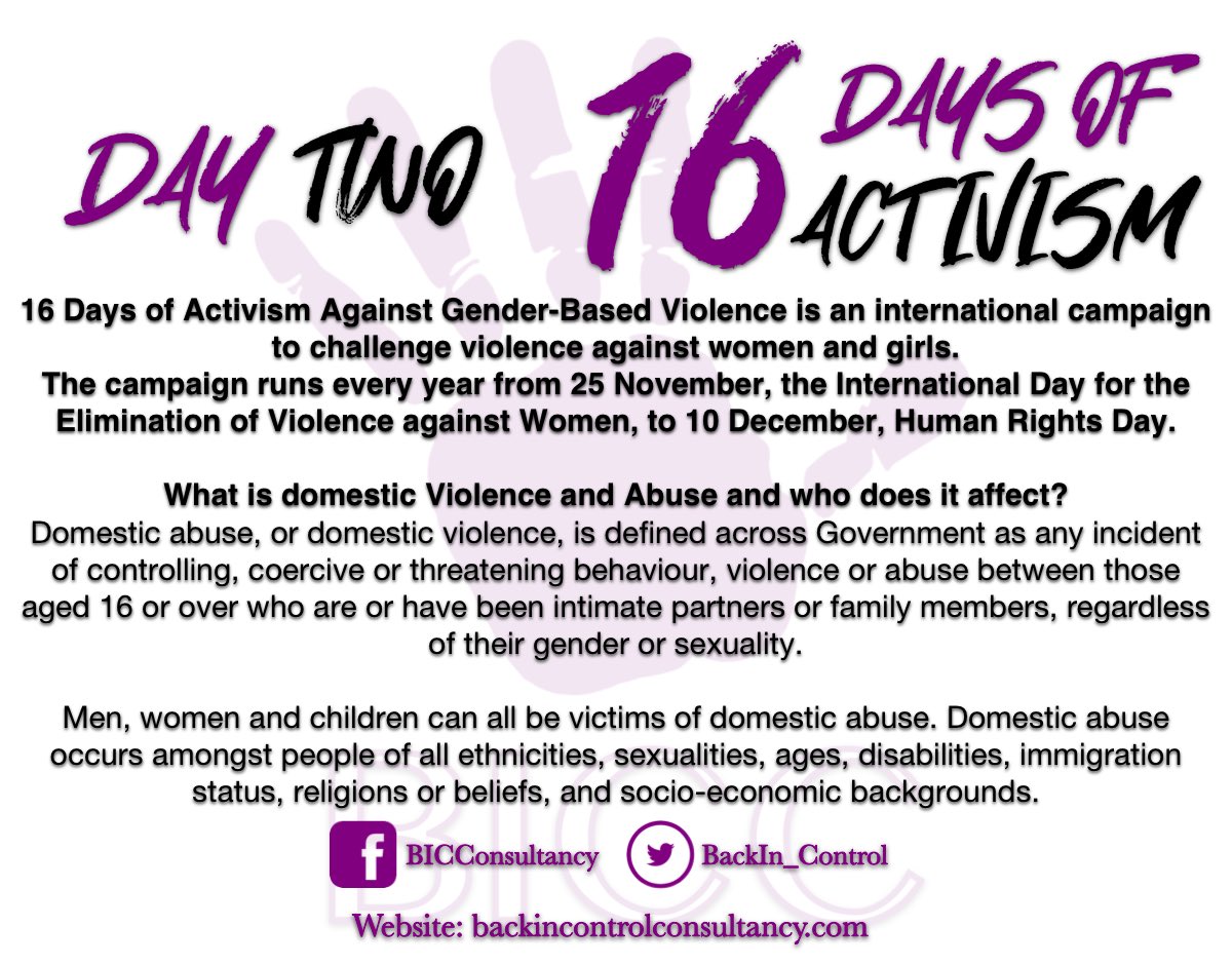 BackIN_Control's tweet image. DAY 2 - #16DaysOfActivism‼️

Men, women and children can all be victims of domestic abuse. Domestic abuse occurs amongst people of all ethnicities, sexualities, ages, disabilities, immigration status, religions or beliefs, and socio-economic backgrounds.

#BiC #BackInControl