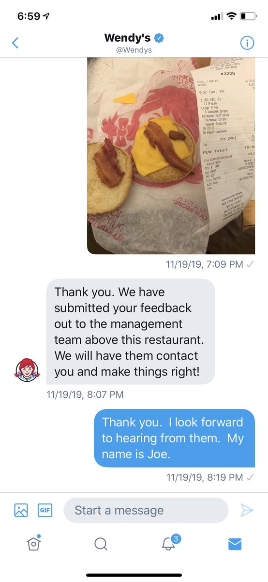⁦<a href="/Wendys/">Wendy’s</a>⁩ what’s up?  Never heard back.  Bummed - but plenty of other places where they know where the beef is and manage to include it on my burger. Still just #onejob