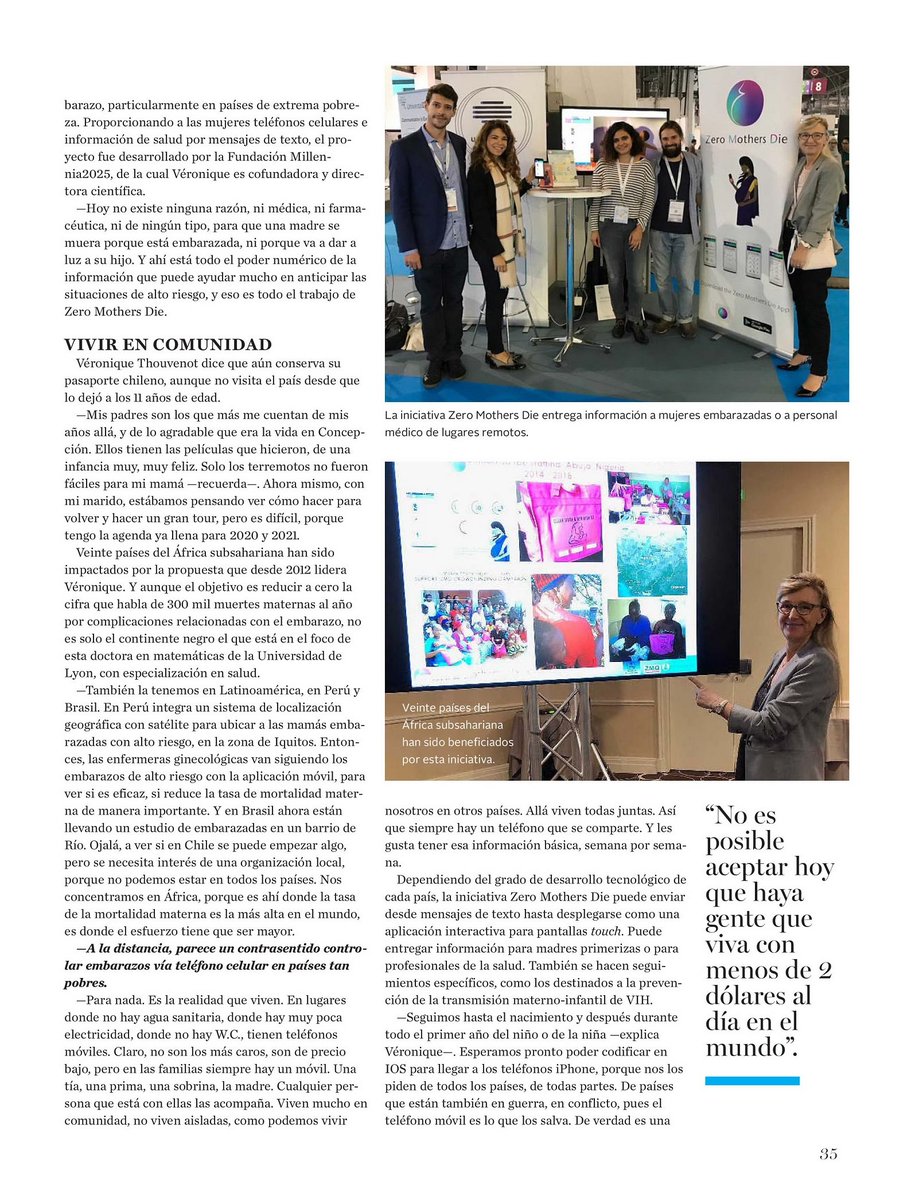mujeresyciencia's tweet photo. Hoy en revista “Ya” de El Mercurio el perfil de Véronique Thouvenot, @Vthouvenot, elegida como una de las 100 mujeres más destacadas del mundo por la BBC. Su aplicación de telefonía Zero Mothers Die, busca disminuir la mortalidad materno-infantil en países de extrema pobreza. https://t.co/W5ch8e0ddR