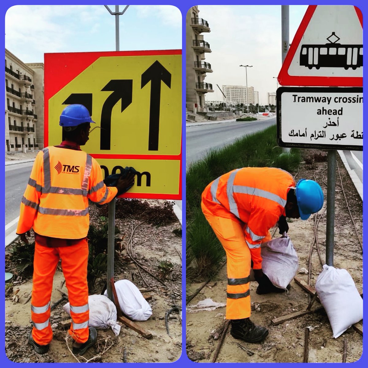 TMS_Qatar's tweet photo. TMSQatar#Cleaning the Temporary Sign Boards and placing Sand Bags to Maintain the Safety.
#SimplifyingRoadSafety🛑🚥and
#traffficmanagement🛣️🚧🚦 https://t.co/3GPIZcyHwY