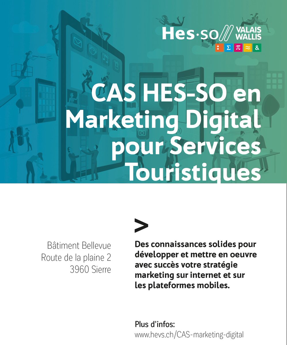 ManuBroccard's tweet image. Last Minute ! Dernières inscriptions pour la nouvelle #formation CAS en #marketingdigital à la #HES-SO dès janvier 2020 avec possibilité de soutien financier par l'aide suisse aux Montagnards! Toutes infos utiles : hevs.ch/CAS-marketing-…