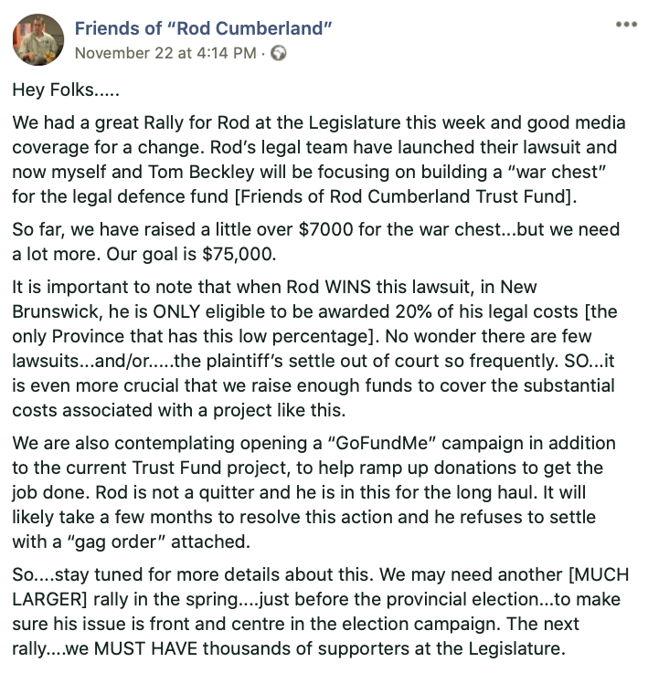 ravbasil's tweet photo. @CBCNB Friends of #RodCumberland appeal for donations to legal defence fund war chest https://t.co/I3OKeKaFBx #StopSprayingNB
#glyphosate #publichealth #academicfreedom #NBForests #irvingblacklist @cbcnb #cdnpoli #polcan #nbpoli https://t.co/h2TP72Gr2R