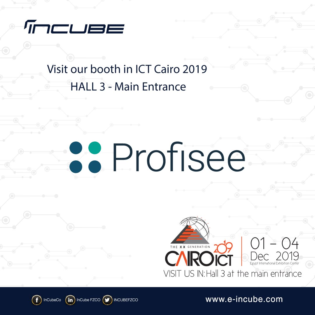 INCUBEFZCO's tweet photo. Come join us at this years #cairo_ICT in #Egypt from 1- 4 #December
We will be located at Hall 3 booth - Main Entrance
Do not miss out on some great knowledge and latest updates about #profisee products
#InCube2019 #SupplyChain #cairo #ICT #ICTCairo2019 #Sonic #InCube https://t.co/USVS0aTWfL