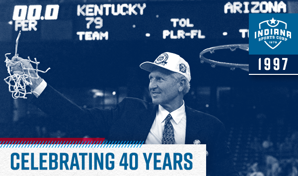IndSportsCorp's tweet photo. 1997: Indianapolis hosts the Men’s Final Four for the second time in seven years. In the battle of the Wildcats, Arizona defeated Kentucky in overtime to win its first national title. #ISC40 https://t.co/sWe9tUgBM0