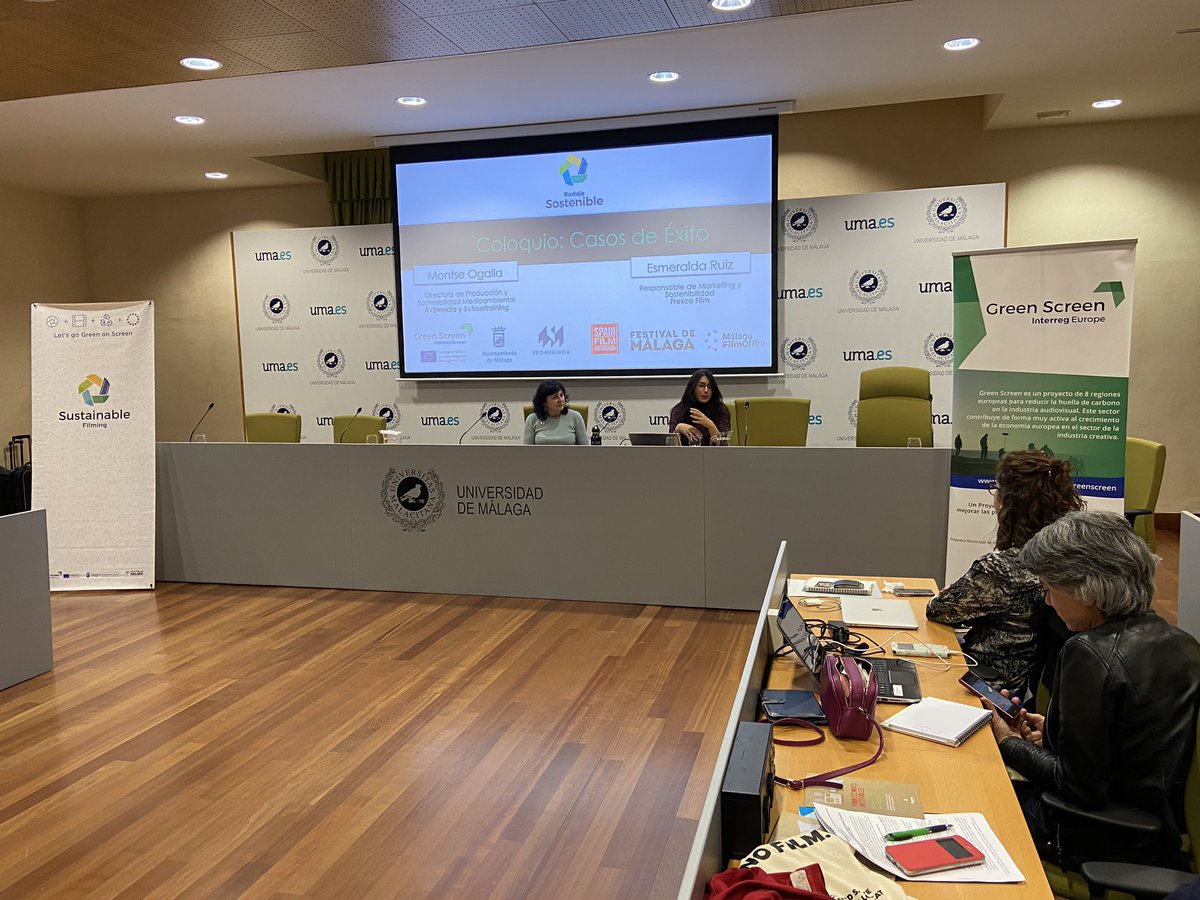 Montse Ogalla de <a href="/AV2Media/">AV2Media</a> y <a href="/School_Training/">Schooltraining</a> y Esmeralda Ruiz de la productora <a href="/frescofilm/">Fresco Film Services</a> cierran la jornada de <a href="/greenscreeneu/">greenscreeneu</a> hablando de sus producciones y rodajes sostenibles ♻️