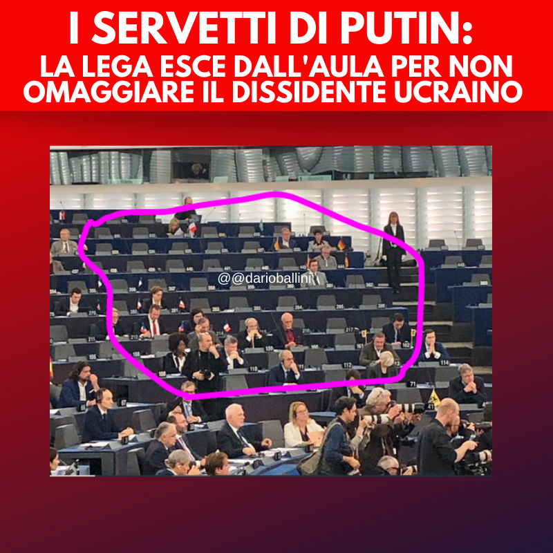 DarioBallini's tweet image. Oggi l&apos;Europarlamento ha assegnato &quot;Il #PremioSakharov per la libertà di pensiero&quot; ad #OlegSentsov cineasta ucraino incarcerato da Putin per le sue idee.

Quei banchi vuoti della Lega.
I leghisti infatti sono usciti per protesta. Probabilmente su ordine di Mosca.