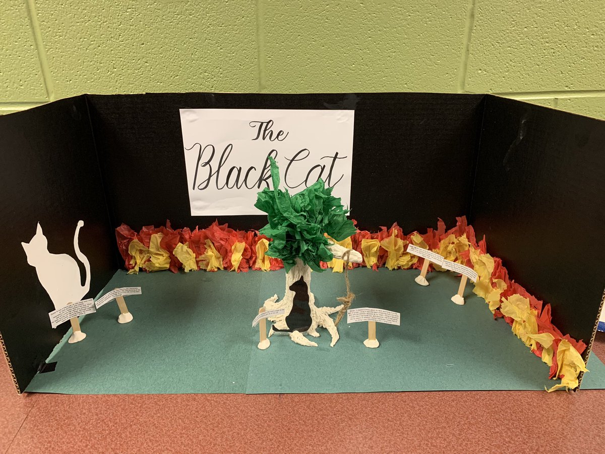 CwmsMrs's tweet image. Seminar ELA students created museum exhibits using symbols from Edgar Allan Poe’s works. Here’s two awesome examples from Poe’s “The Black Cat”. #cwway #cwmschangemakers #edgarallanpoe #teameightthree #thedailygrind