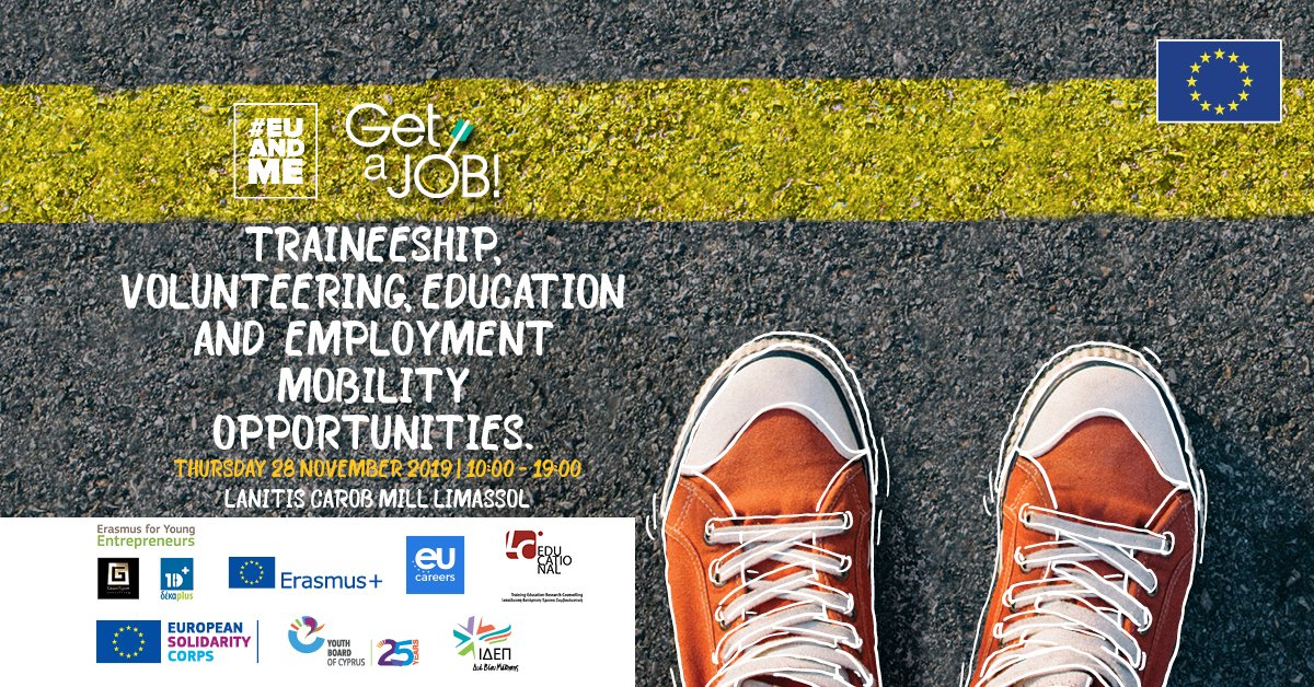 EUCYPRUS's tweet photo. Join us at the Get a Job fair, at Carob Mill Limassol on the 28th of November and find out more about traineeships, volunteering, education and employment mobility opportunities.
📅Thursday 28 November
⏱10:00-19:00
📍 Carob Mill, Limassol
#EUandME #GetaJobCY #Cyprusjobs #jobs https://t.co/hs1ijB8OkV