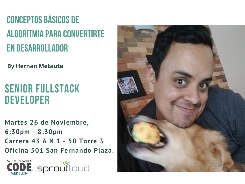 WWCodeMedellin's tweet photo. Ready for today? We have an amazing speaker who is going to talk about #Algorithms. Thanks, @hmetaute. 
#womenintech 
#WomenWhoCode 
#medellin
#DevMeetups https://t.co/yqJV1syear