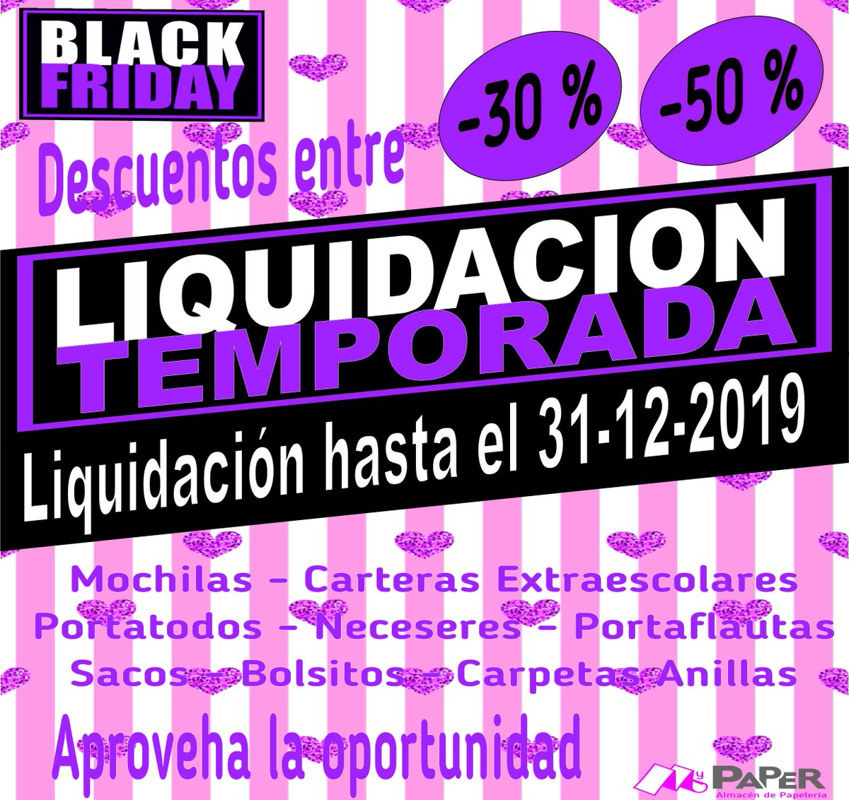 _My_Paper_'s tweet photo. LIQUIDACIÓN DE TEMPORADA‼️
Descuentos entre el 30% y 50%
🎒Mochilas - Carteras Extraescolares
💼Portatodos - Neceseres - Portaflautas
👜Sacos - Bolsitos - Carpetas Anillas
Aprovecha la oportunidad!!
⏳Hasta el 31-12-2019 https://t.co/NWskmDrdPV