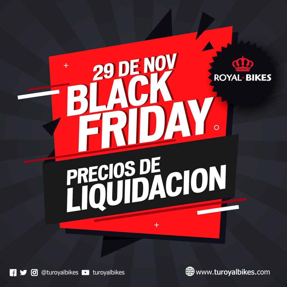 ¡Ofertas! ¡Ofertas! ¡Y más ofertas! Este viernes 29 de nov no te puedes perder nuestro #blackfriday con los mejores precios.  ¡TE ESPERAMOS! 
.
#royalbikes #oferta #liquidacion