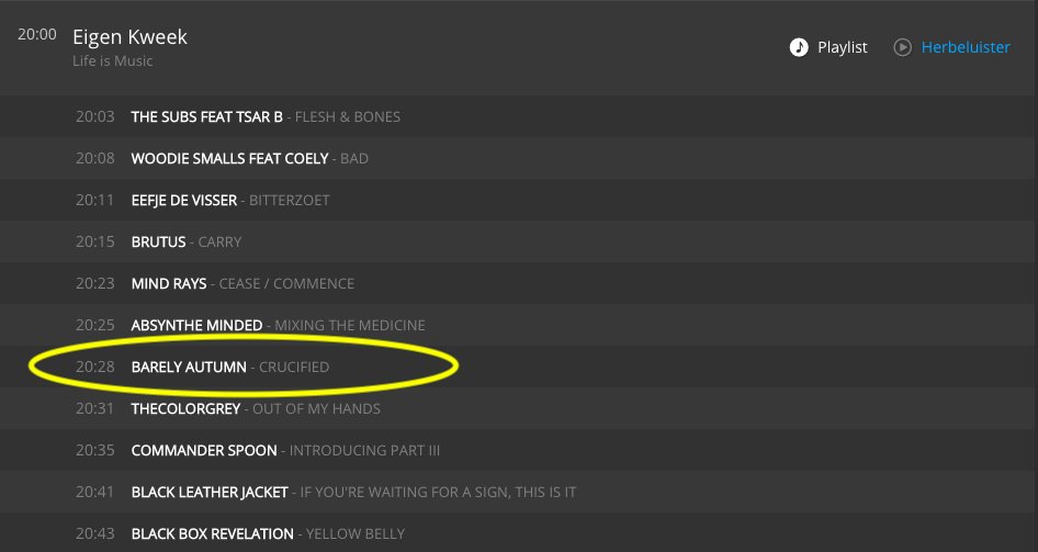 Yes! #Crucified aired on <a href="/stubru/">StuBru</a> last Sunday. After <a href="/Absynthe_Minded/">Bert Ostyn - Absynthe Minded</a> and before @TheColorGrey2k in <a href="/eigenkweek/">Eigen Kweek</a> 🙏 I reckon we're in good company.

🎧 bit.ly/relistenEigenK…