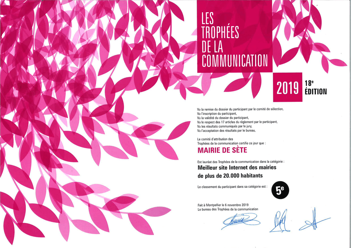 villedesete's tweet photo. Le site web @villedesete élu 5e meilleur site Internet des mairies de plus de 20 000 habitants aux #trophées de la #communication 2019 ! 📸 🥳 #Sète https://t.co/Xbv0GLpAUW