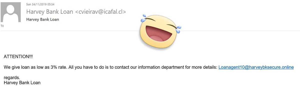 LaurelLeafChat's tweet image. 🍁🤬⚠ Well this seems legit! How much should I borrow? 😂
#spoofemail #cyberthreats #phishing #malware #cyberattack #cyberaware #becybersmartuk #dodgylinks #infotech #cyberrisk #hacker #scam #scammers