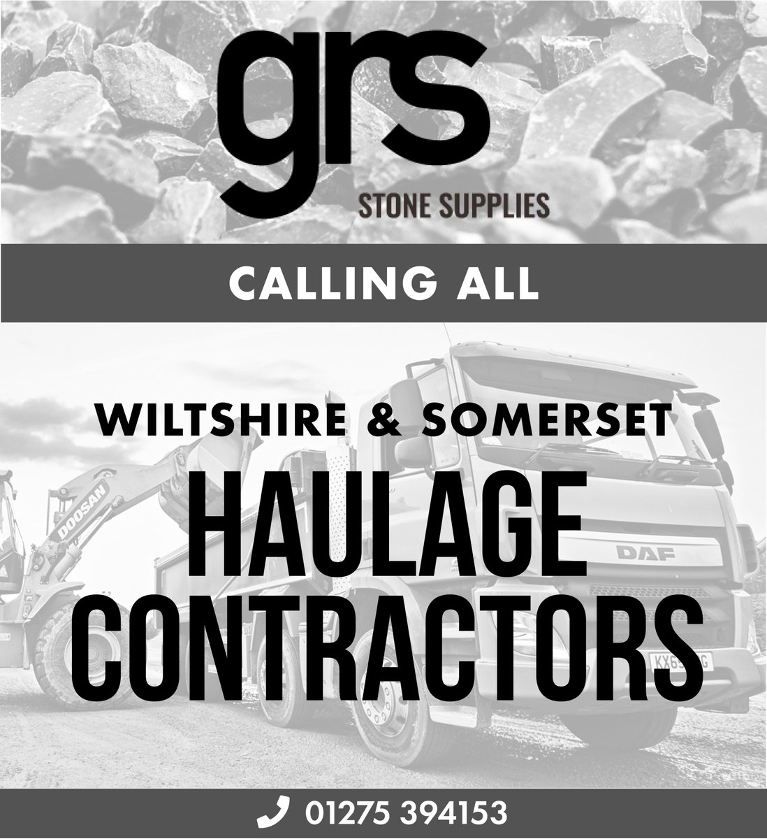 GRS Stone Supplies are looking for Haulage Contractors in Wiltshire &amp; Somerset! Whether you are an owner driver, or a haulage business, get in touch with Joe today on 01275394153 to discuss this opportunity further!

#haulage #business #jobs #opportunity #construction #hiring