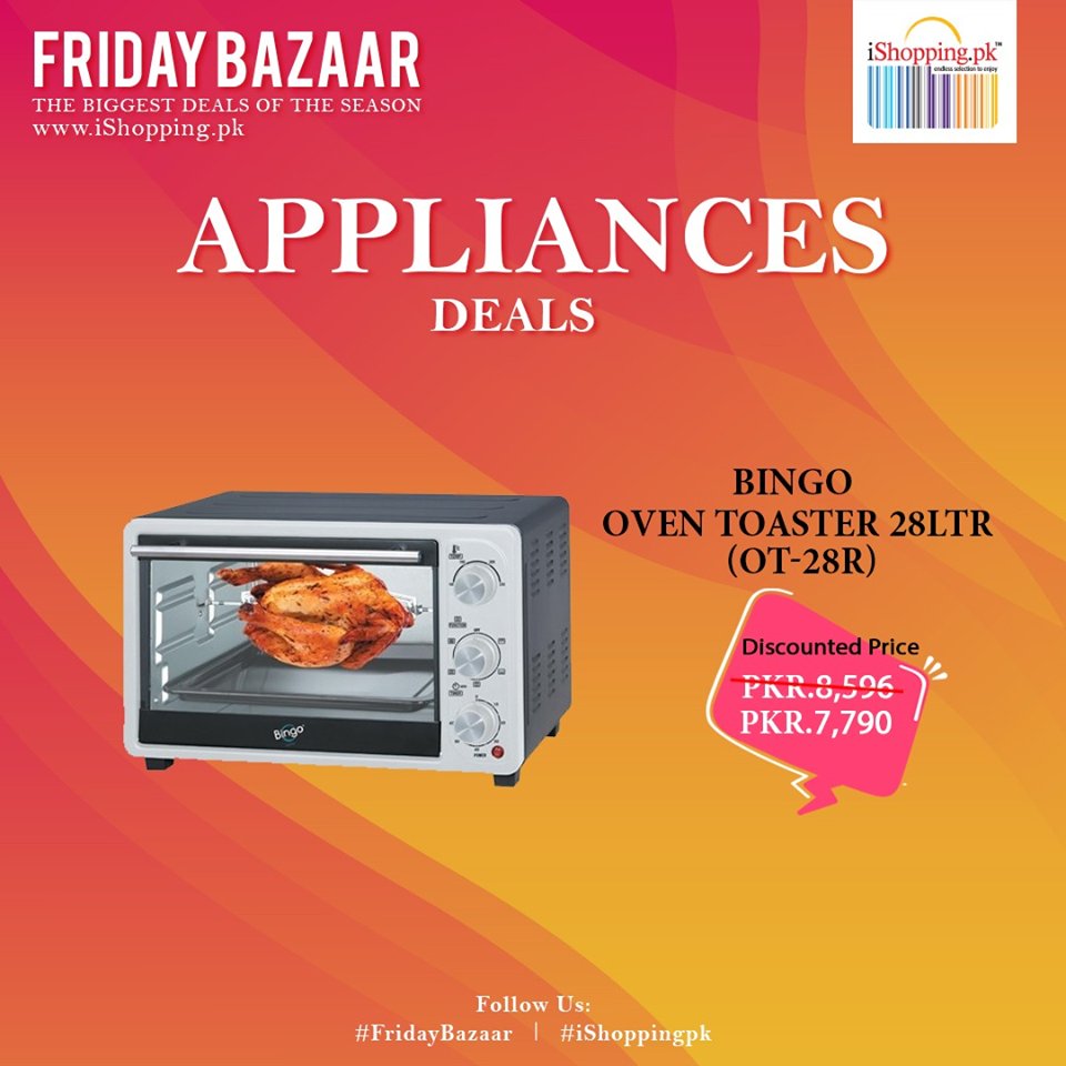 iShoppingpk's tweet photo. Do not be upset! YES It is real;
Save upto PKR 806 on BINGO OVEN TOASTER from #FridayBazaar Appliances Deals in just PKR 7,790
Order Now: https://t.co/PxUoVh0GVp
#iShoppingpk #discount #bingo #oventoaster #deal #appliancesdeals https://t.co/0TpTqXeyYK