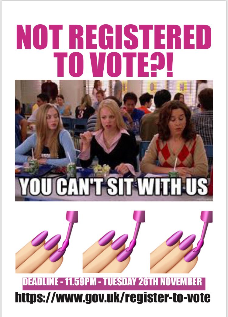 One of our fabulous <a href="/MiddlesexUni/">Middlesex University</a> colleagues made this. If you are able to vote, please do! It’s life-changing. Promise. And then you can sit with us. #vote #GeneralElection #RegisterToVote