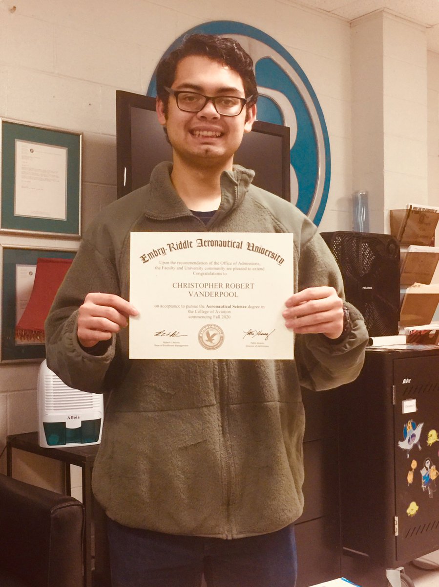 2nd college acceptance!  Emory Riddle and Christopher Vanderpool.