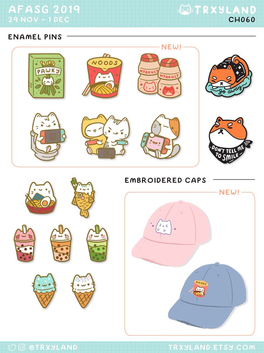 Here's my catalog for #AFASG! I'll be at table CH060, come say hi ☺️

Everything except the stickers will also be released online at the same time (Thurs 28 Nov at 9PM EST) in my shop: https://t.co/H5lVzOEUkm 