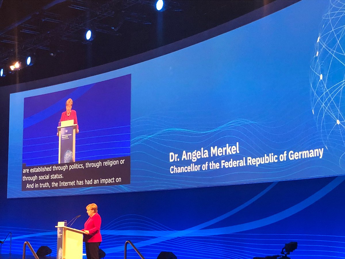 iccwbo's tweet photo. “We have to act #multilaterally to have a common understanding of what is an open internet”
Angela Merkel, Chancellor of Germany 🇩🇪, warns against #digital protectionism in her keynote address @2019IGF.
#IGF2019 https://t.co/nK0qMflUhW