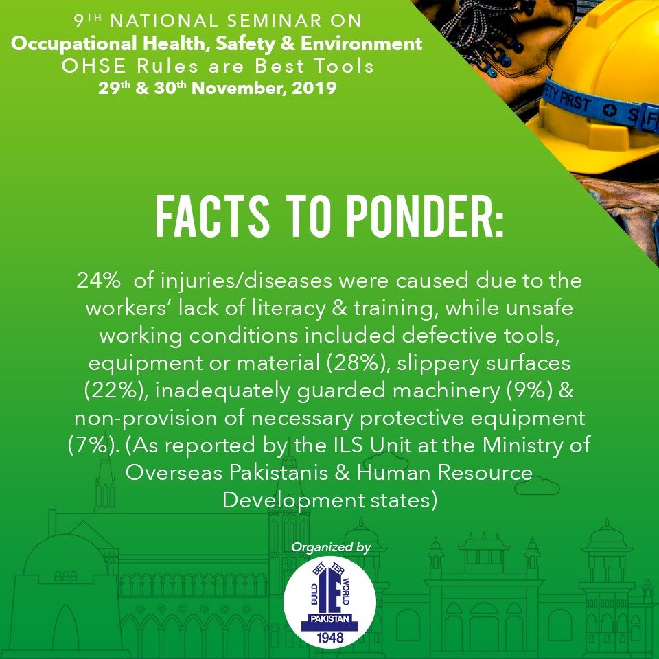 IEPKOfficial's tweet photo. Occupational injuries are always considered leading problems for workers, especially in less developed countries. In Pakistan most of the unskilled laborers are unaware to use the protective equipment, precautionary and safety measures. #OHSE #Karachi #Seminar #IEP https://t.co/xoVGZy4dk9