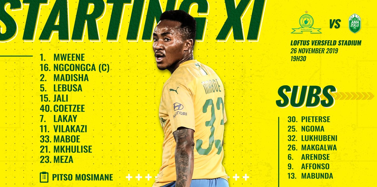Masandawana's tweet photo. 🚨Starting XI🚨⁣
⁣
⚽ Mamelodi Sundowns Vs Amazulu⁣
🏆 Absa Premiership⁣
🏟 Loftus Versfeld Stadium⁣
⁣
#Sundowns #AbsaPrem https://t.co/ErKk5TljCR