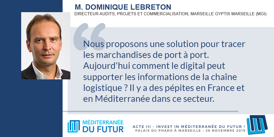 MaRegionSud's tweet photo. "Nous proposons une solution pour tracer les marchandises de port à port. Aujourd'hui comment le digital peut 
supporter les informations de la chaîne logistique ? Il y a des pépites en France et en Méditerranée dans ce secteur." Dominique Lebreton, MGI https://t.co/9bzlKopTDy