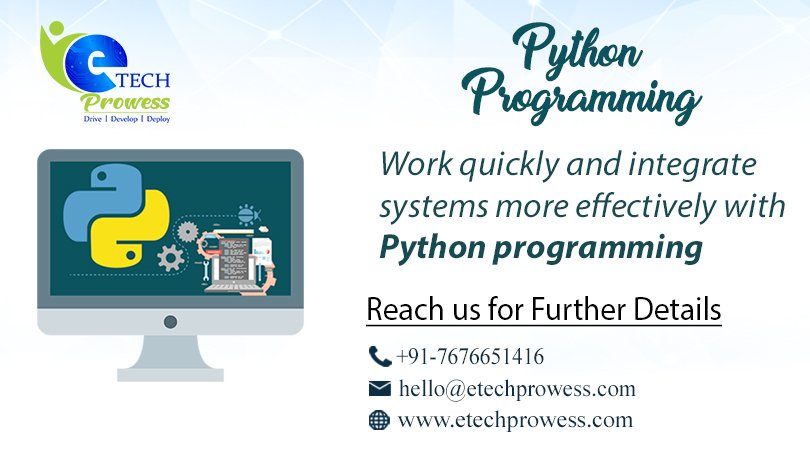 EtechProwess's tweet image. For More Details: etechprowess.com
or Call on: +91-7676651416
#PythonprogrammingcourseinBangalore
#PythonprogrammingtutorialinBangalore
#PythonprogrammingcourseinJPnagar
#PythonprogrammingtutorialinJpNagar
#PythonautomationtestingtraininginJPnagar