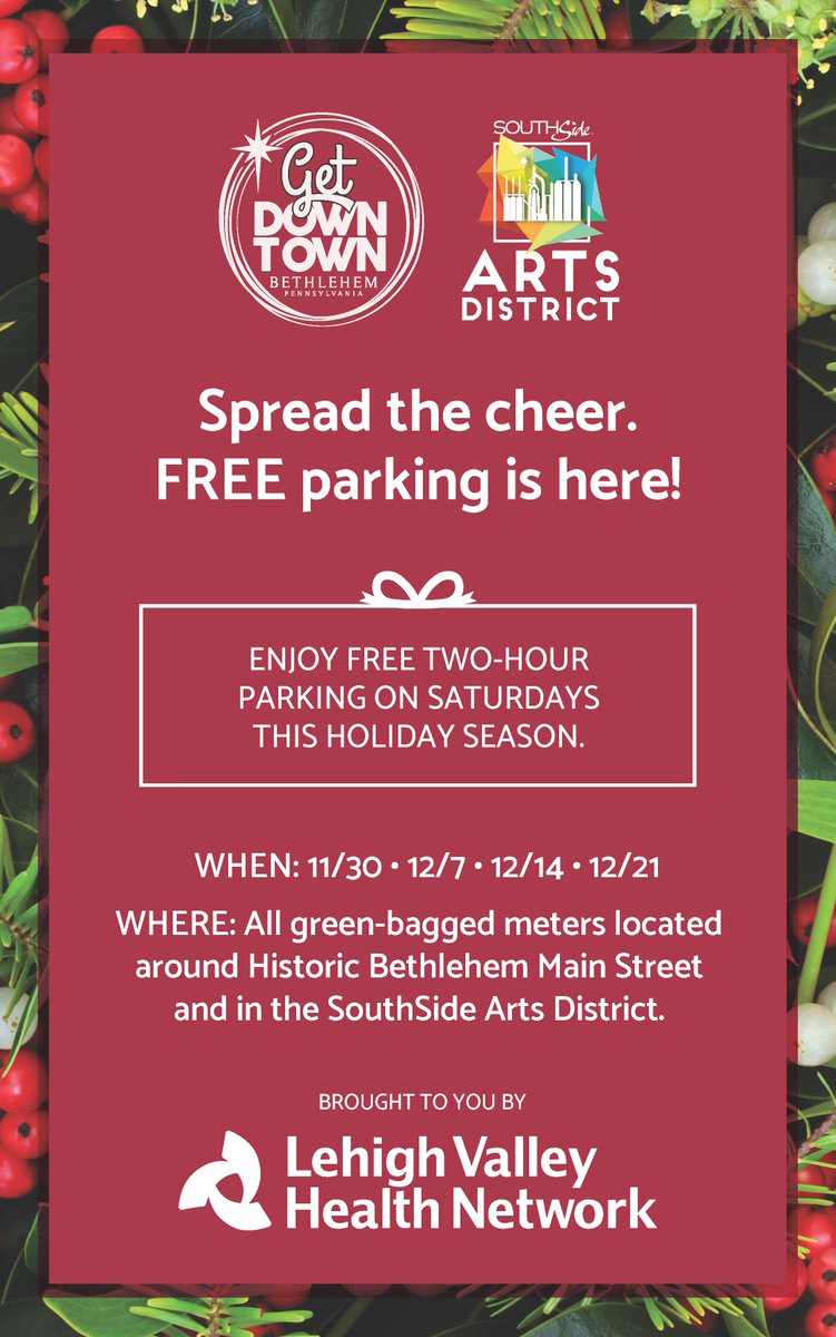 Awesome initiative by <a href="/LVHN/">Lehigh Valley Health Network</a>!  Free parking is available in the downtowns on select days...see the information below!