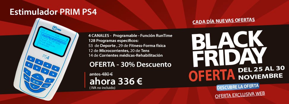 primfisio's tweet photo. BLACK FRIDAY EN NUESTRA TIENDA ONLINE‼️ Electroestimulador PS4 de cuatro canales, con 128 programas para #Deporte #Fitness #Microcorrientes #Rehabilitación #TENS
Consíguela por 336€ en nuestra #tiendaonline👇
https://t.co/peo2ICDdLc
#fisiotecnología #PrimPS4 https://t.co/KEknZ8QOC3