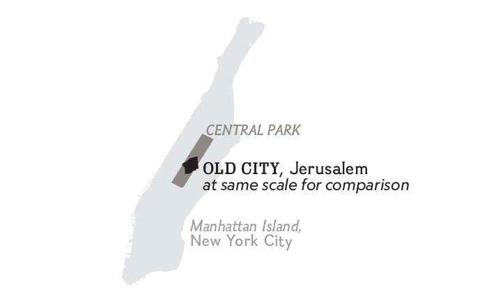 The Old City of Jerusalem is the most disputed piece of land in humanity, but its size is not even a quarter the size of Central Park in New York City.