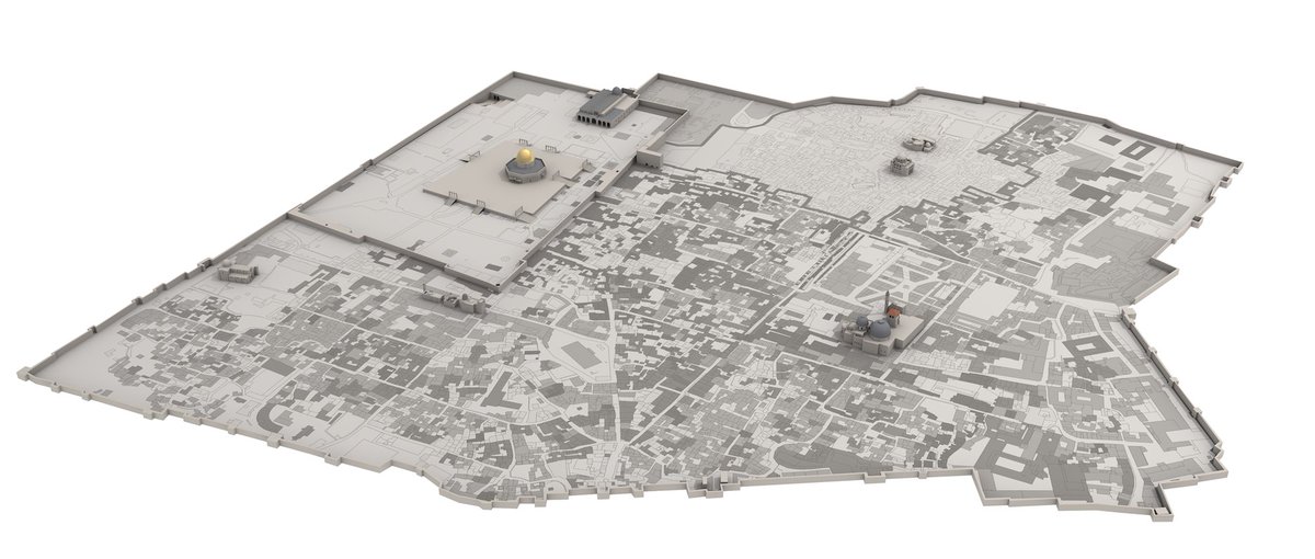 Next, we made the decision to model in 3d some of the most important buildings in the Old City and serve the reader as a reference. These would eventually be colored with the same color code used for historical periods on the map.