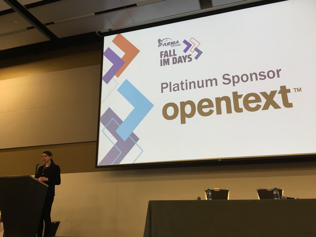 Tracy_Caughell's tweet photo. Cassandra kicking it off at #IMDays ⁦@ARMA_NCR⁩ ⁦@OpenText⁩ https://t.co/0EJTncfeU1