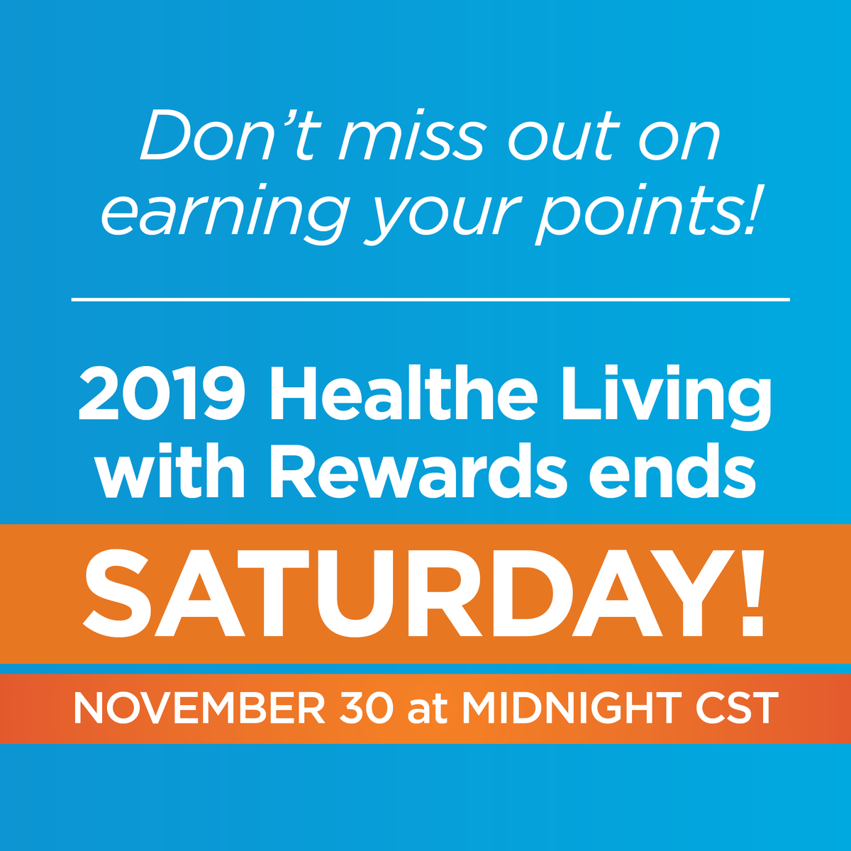 HealtheAtCerner's tweet photo. Participating in Healthe Living with Rewards? Don't miss out on earning your points! Log into the Healthe at Cerner Portal prior to this Saturday's deadline (Nov. 30 at midnight CST) to ensure you've earned your points. #healthelivingwithrewards https://t.co/VDXO05WeiM