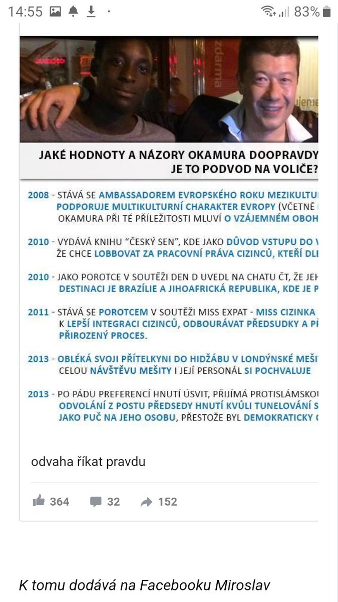T. Okamura opět nehorázně lže. 40 dětí z řeckých uprchlických táborů v Čr nemá být adoptováno. Pouze dočasně přijato. To je tedy hrdina, když se bojí 40 dětí. To multikulturalismus opravdu nezpůsobí. T. Okamura by to jako bývalý ambassador multikulturalismu mohl vědět.