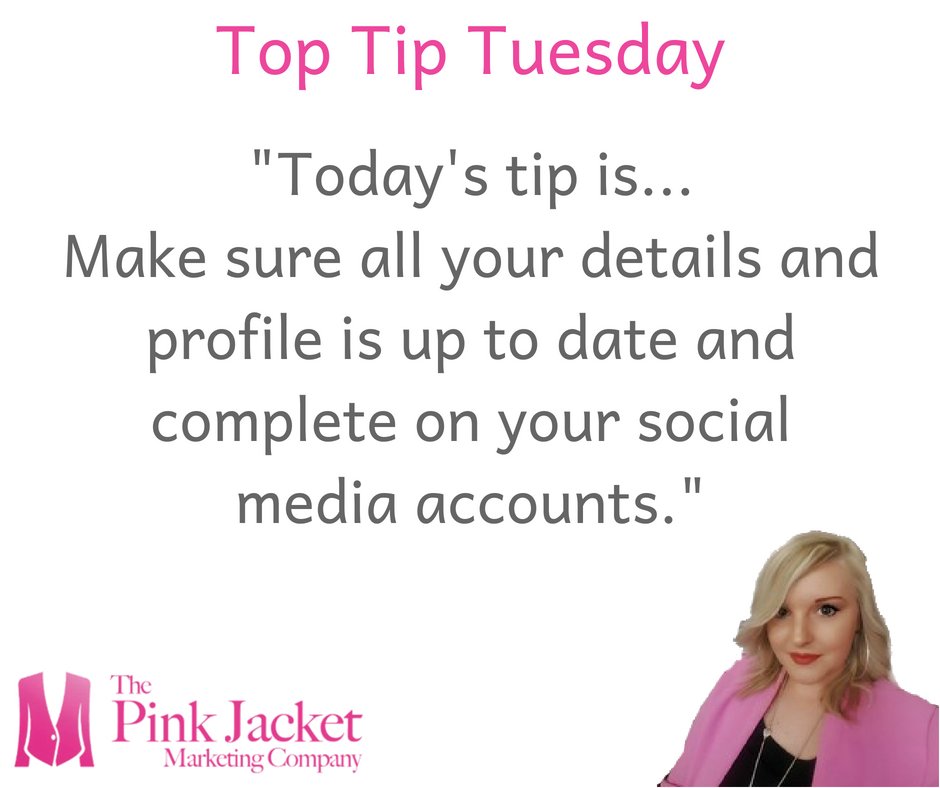 💡Top Tip Tuesday.💡
Are all your social media accounts complete with the right details and information?
#TopTipTuesday #SocialMedia #Marketing