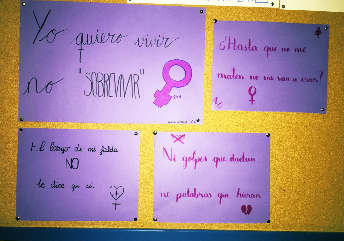 igualdadXI's tweet photo. Hoy los alumnos de #3ESO
en clase de taller de artes con Mónica Vargas hemos realizado varios carteles con frases y lemas sobre la violencia de género practicando el “letering” y así decorando con valores de igualdad los pasillos de nuestro instituto @IESALFONSOXI #25Nov https://t.co/Mf7ZEkbQ7F