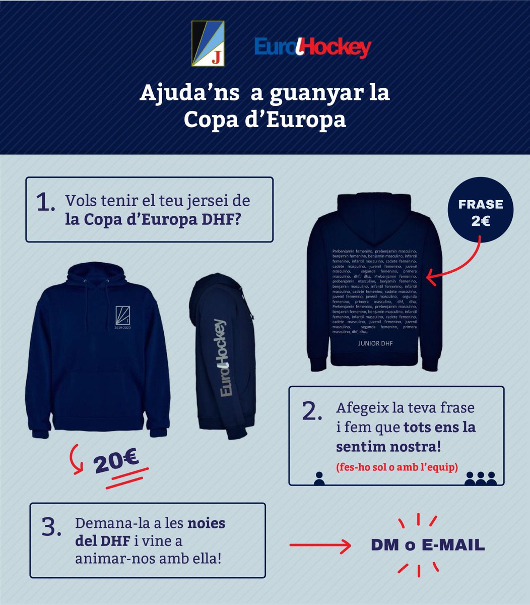 JuniorDhf's tweet photo. Compra la sudadera de la Copa d’Europa DHF. Afegeix una frase/paraula  i fem q ens la sentim tots nostra. Veniu a animar tots iguals💙🖤 https://t.co/mxA6jQAyMx