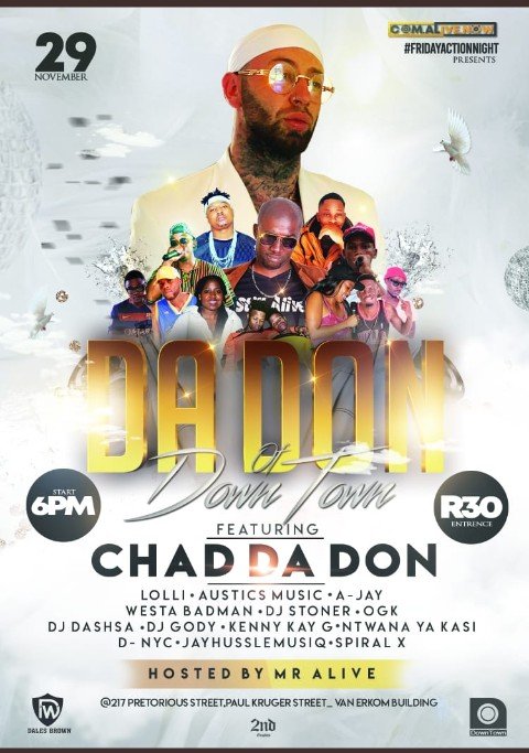 MrAlive_LaVie's tweet photo. Fam! This is how we roll on this #FridayActionNight #BlackFriday
With @ChadDaDon . Da Don Of DowTown
29 th November from 6 pm @ DownTown lounge ( 217 pretorious street and Paul Kruger _ Van Erkom building
Hosted by @MrAlive_LaVie Mr Alive https://t.co/95DTQLEaze